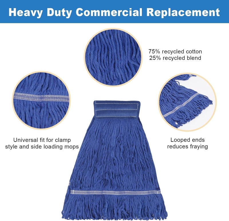 CARPOLY 3 Pack 3 Pack Heavy Mop Replace Head，Commerical Replacement Mop Heads Suitable for Heavy Commercial Industrial Residential Areas -Blue Cotton Looped Replace Mop Head (Deep Blue) - Image 2